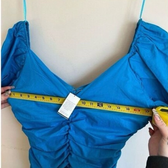 Hyfve Blue ballon sleeve mini bodycon dress. Size Medium. NWT. - Picture 7 of 12